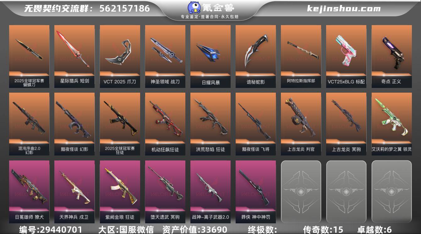 传奇数:15 卓越数:6 皮肤资产价值:3...