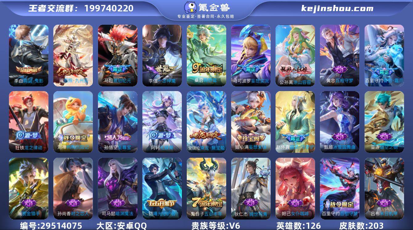 V6 1典藏 6传说 203皮肤 126英...