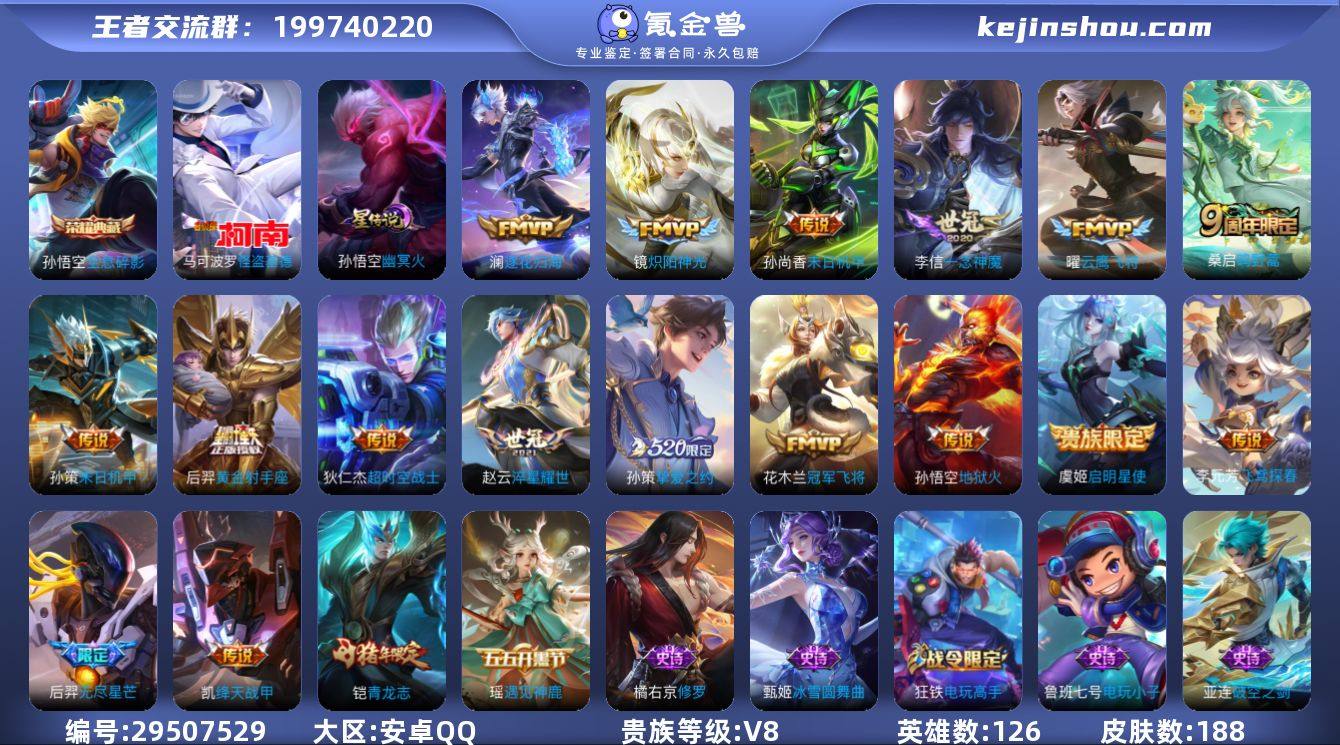 账号亮点：13按键 孙悟空全息碎影 马可波...