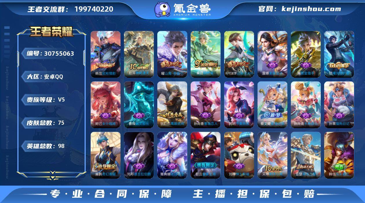 贵族5/皮肤75/典藏1/传说3/史诗18...