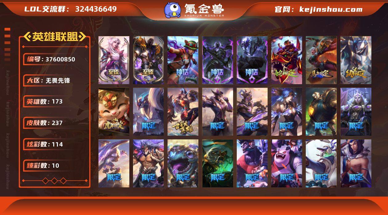 【LOLYH3755】173英雄/237皮...