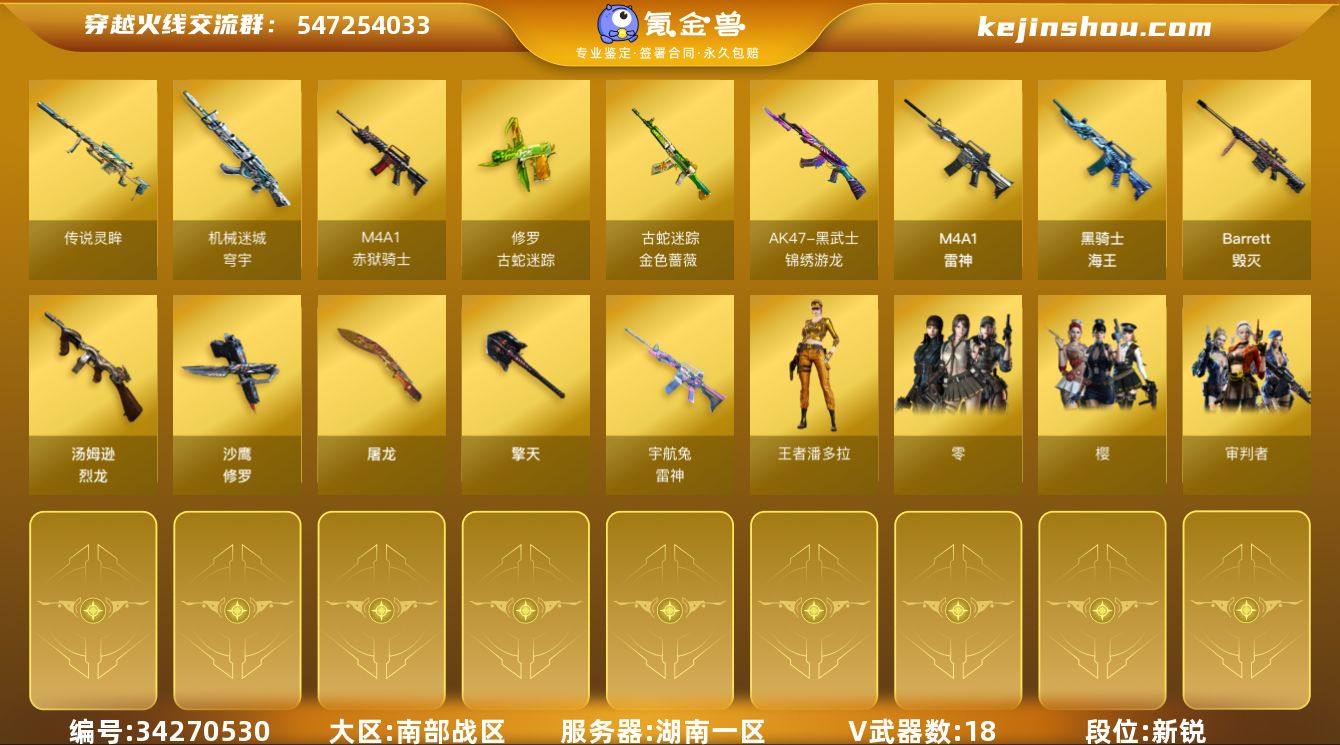 湖南一区-19V-0王者武器数-0炫金武器...