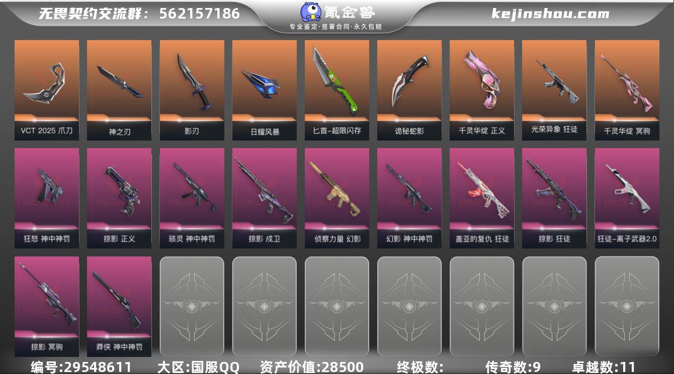 传奇数:9 卓越数:11 皮肤资产价值:2...