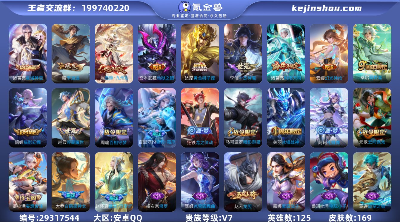 贵族7/皮肤169/典藏1/传说11/史诗...