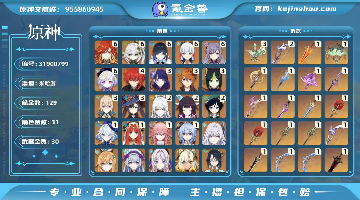 冒险等级:60 总黄数:129 5星角色数...