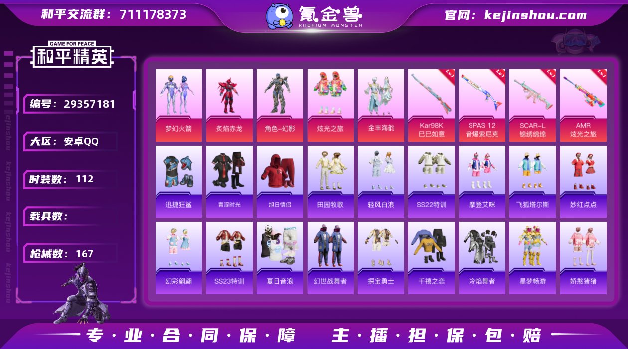 5粉装 4粉枪 1稀有装备 112套装 1...