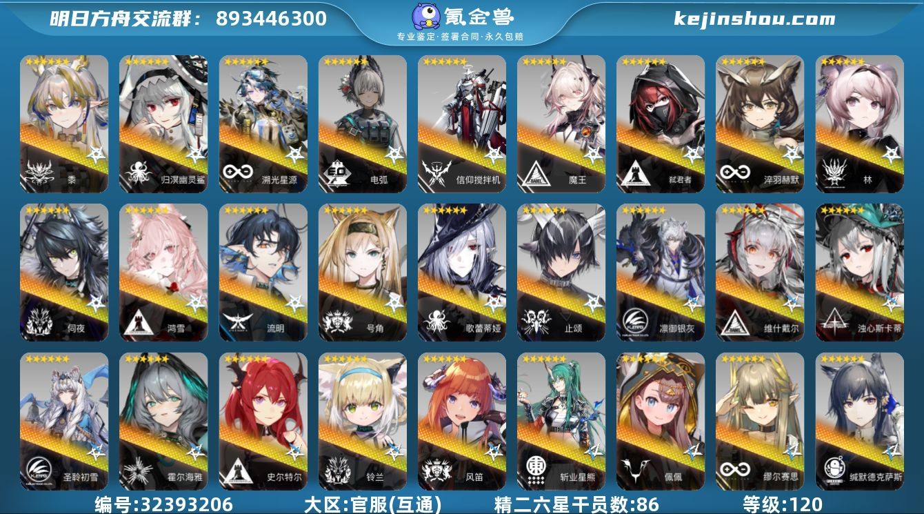 角色等级:120 六星干员数:121 精二...