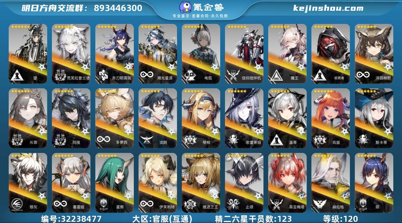 角色等级:120 六星干员数:127 精二...