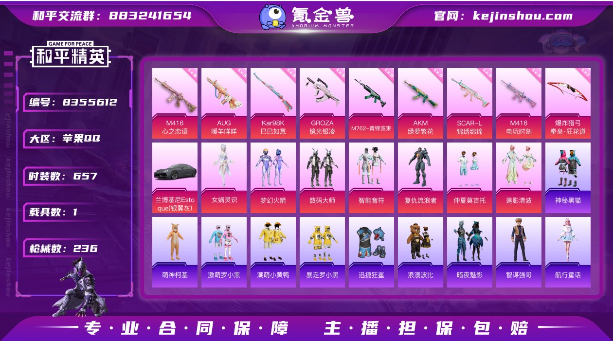 7粉装 9特效枪 1载具 13印记 可二次...