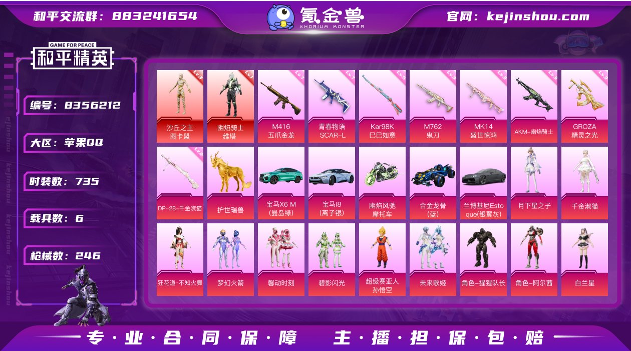 2红装 16粉装 8特效枪 6载具 11印...