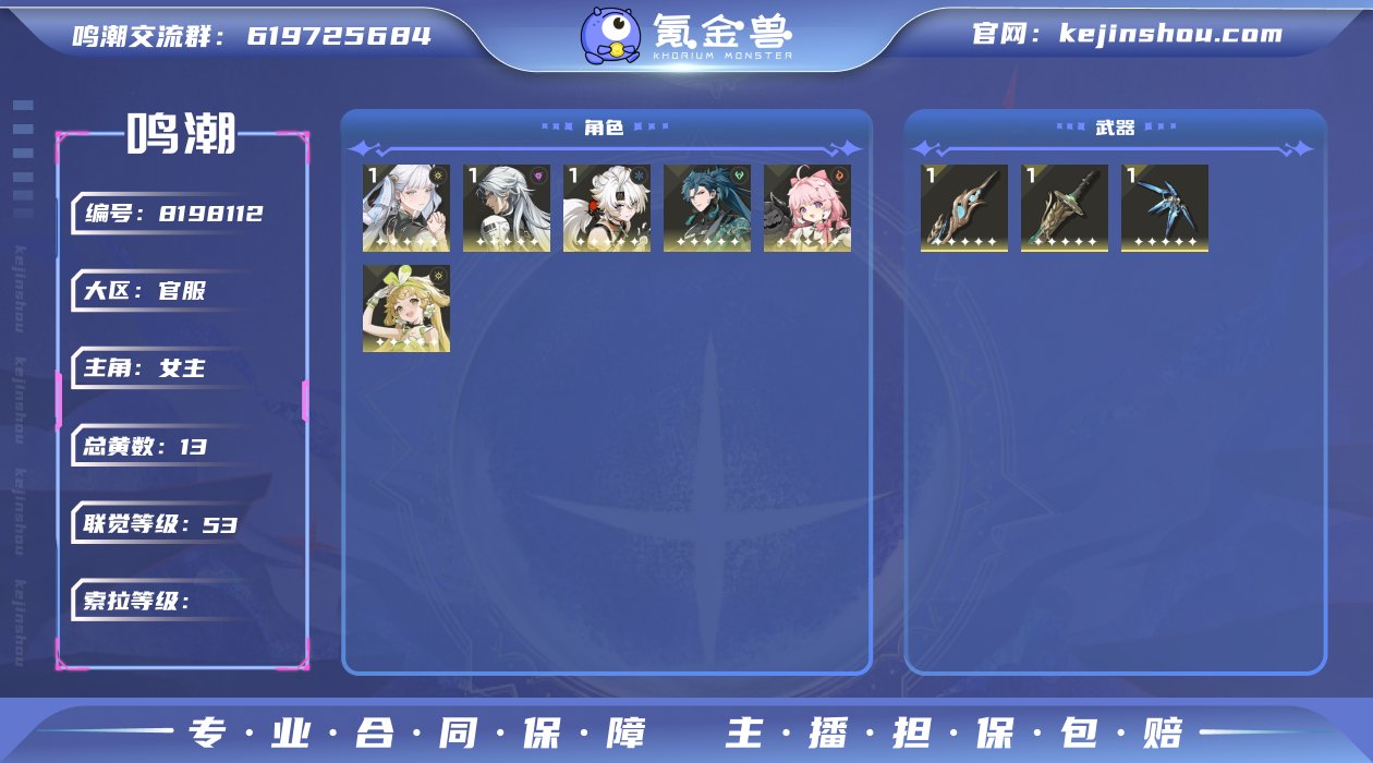 53级/13黄/女主/6个五星角色/4个五...