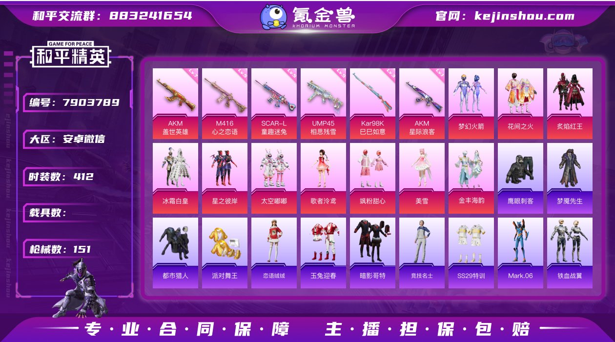 实名: 可修改 时装数: 412 枪械数:...