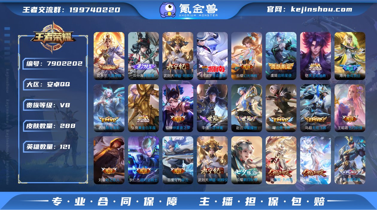 【wz5541】贵族8/皮肤286/典藏1...