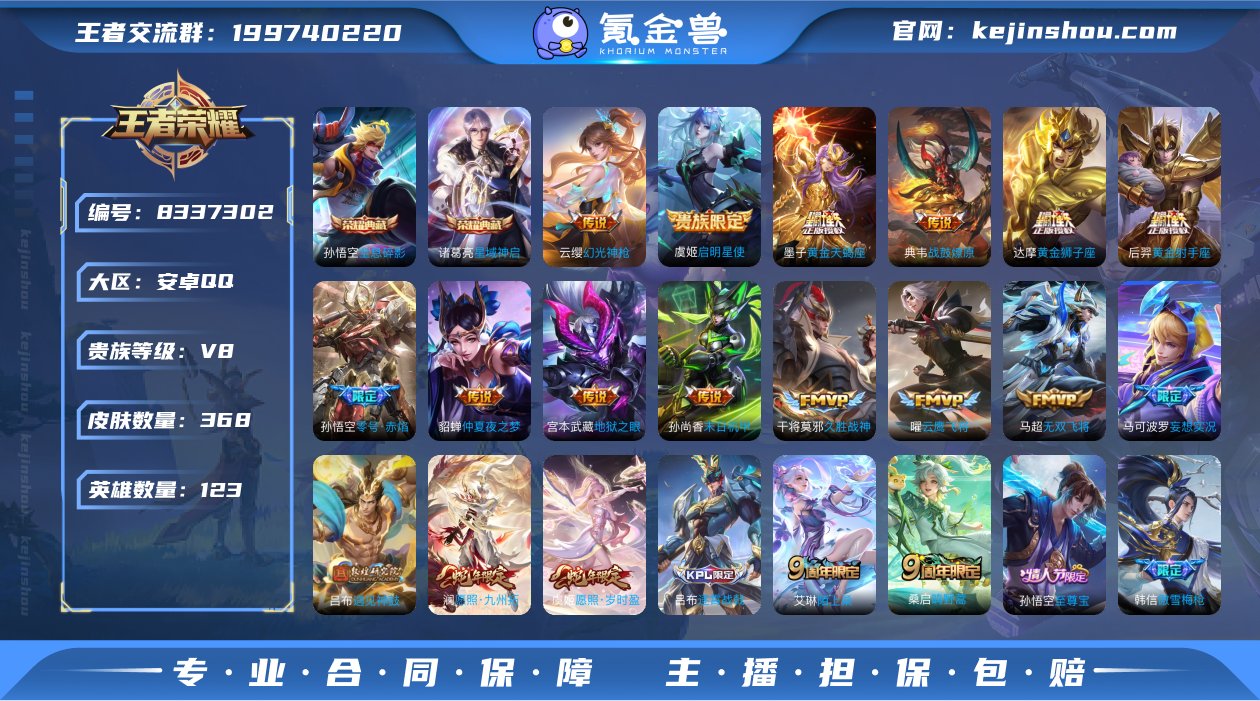 【WZ3582】贵族8/皮肤368/典藏2...