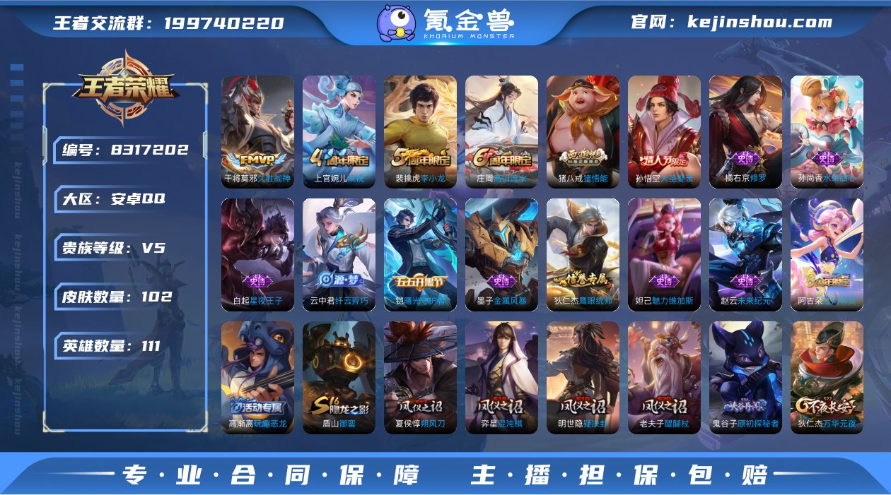 V5 1传说 111英雄 102皮肤 可修...