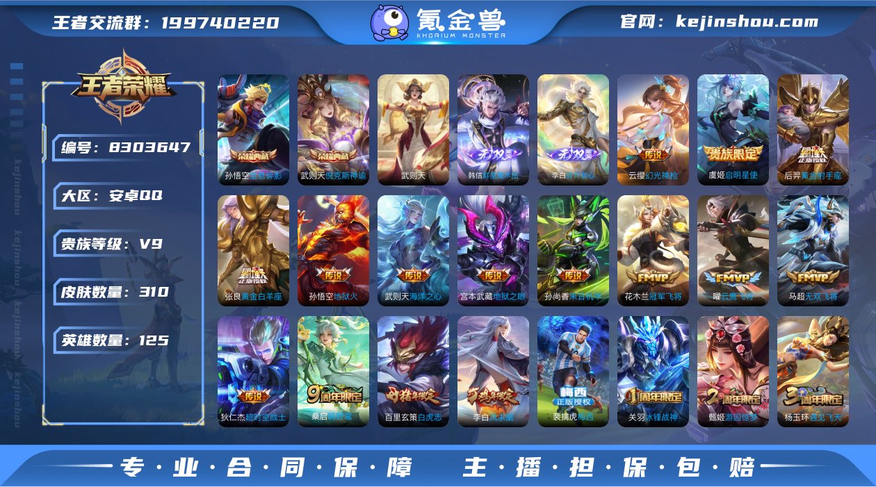 实名: 可修改 贵族等级: V9 英雄数:...