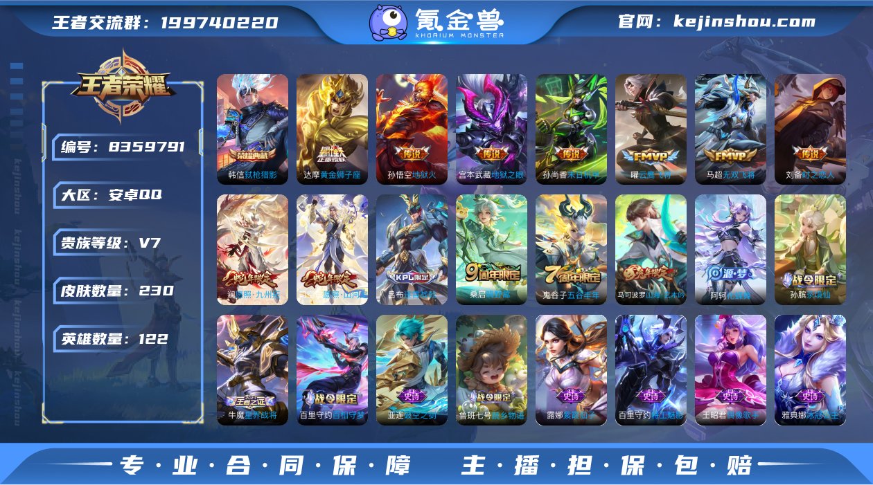 WZ10186|122英雄 230皮肤 贵...
