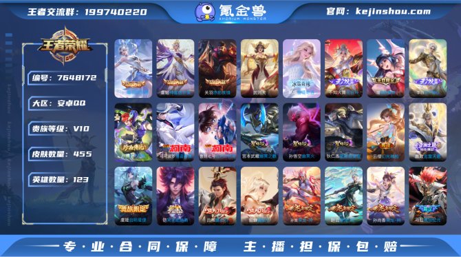 V10 455皮肤4典藏4无双3珍品43传...