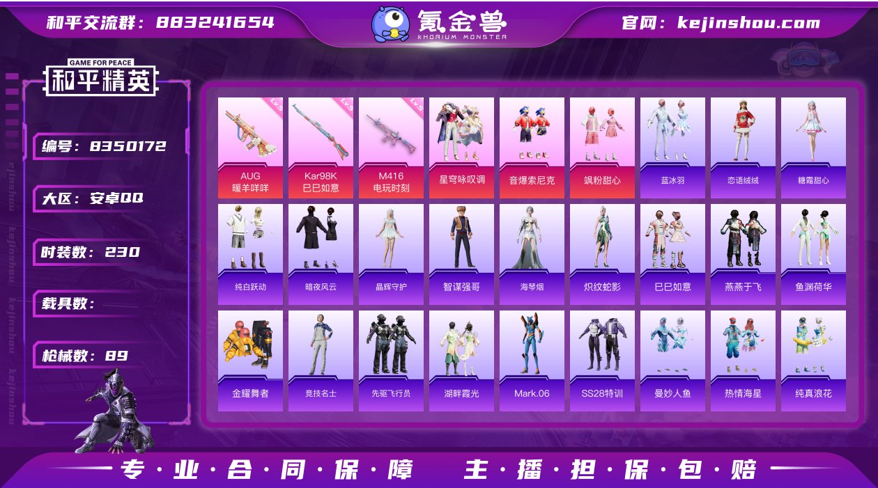 实名: 不可修改 时装数: 230 枪械数...