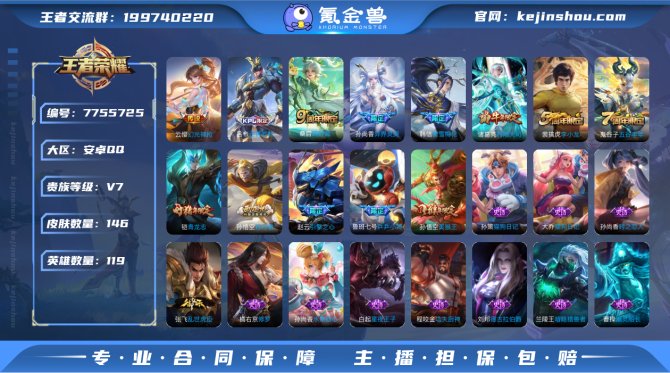 119英雄146皮肤4传说33史诗42限定...