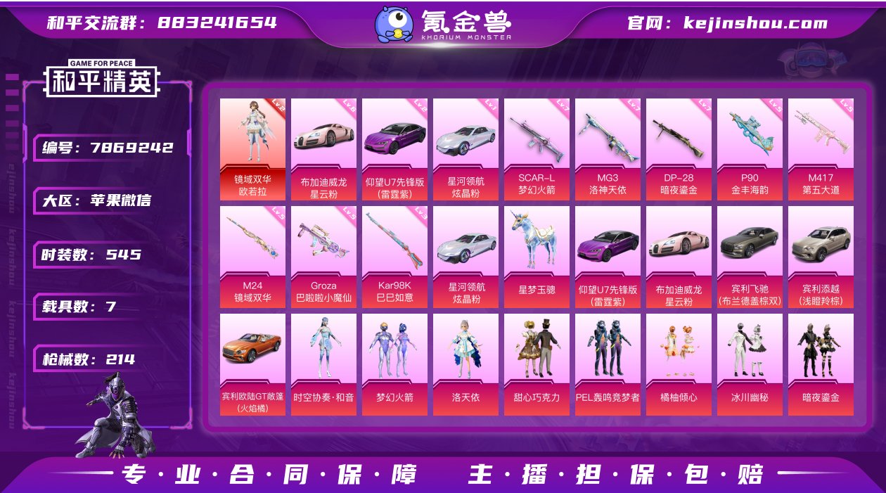 13粉装，8特效枪，7载具，历史最高段位:...