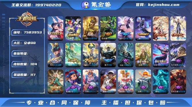 XYH632【104皮肤1无双瑶1珍品孙策...