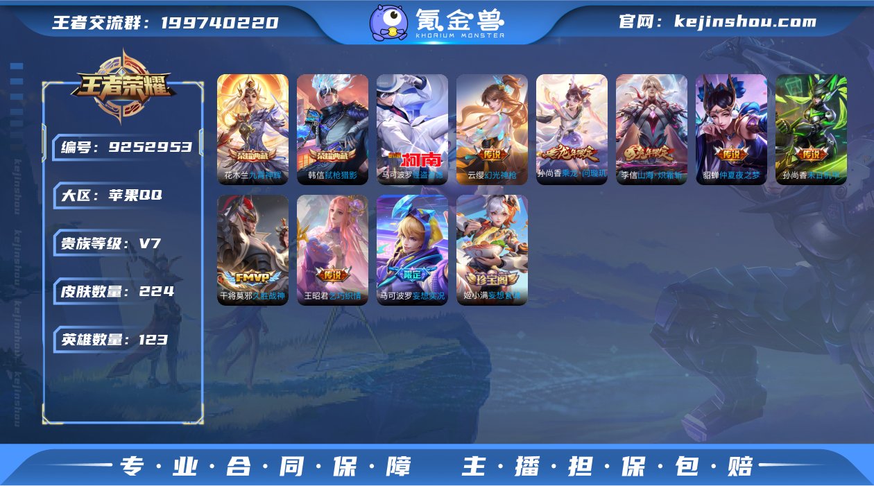 苹果QQ/ 224皮肤/ 123英雄
【...