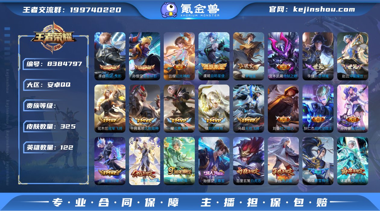 贵族8 皮肤价值:264866 荣耀典藏2...