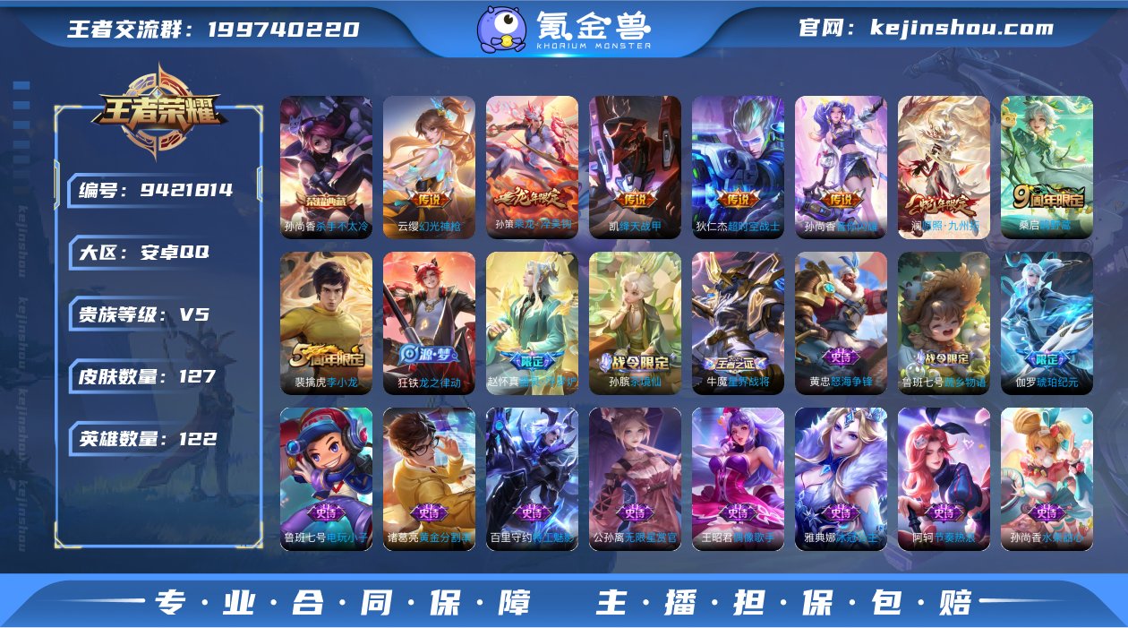 贵族V5 荣耀典藏1 传说皮肤7 史诗皮肤...