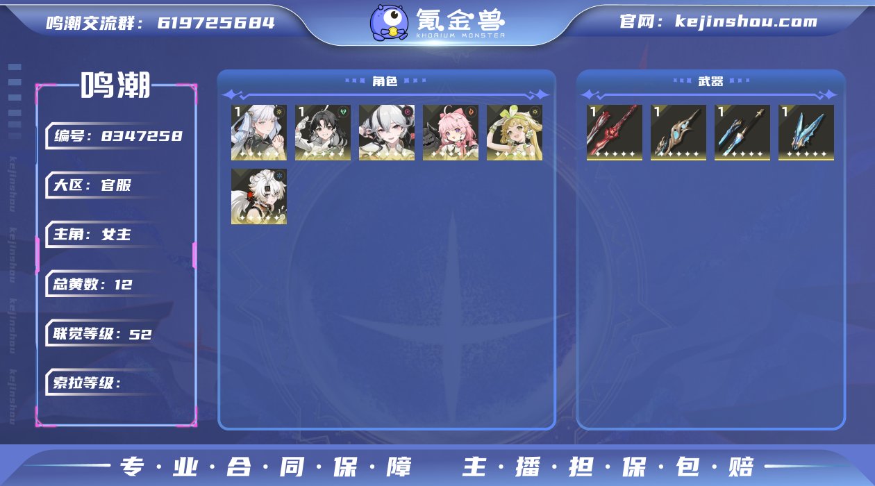 11带皮肤今汐+01椿

官服单绑手机可换...