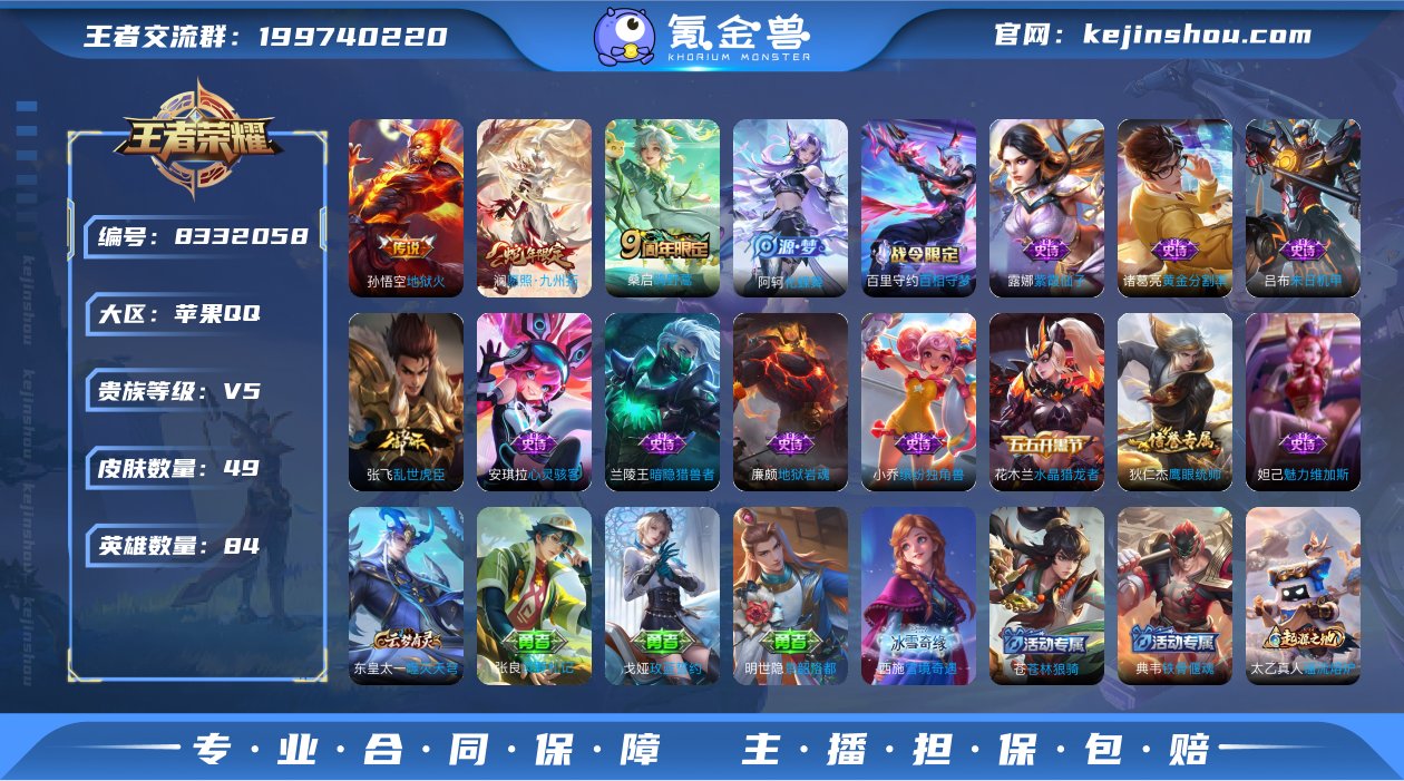 iOS【打野小号】48皮肤3传说  愿照九...