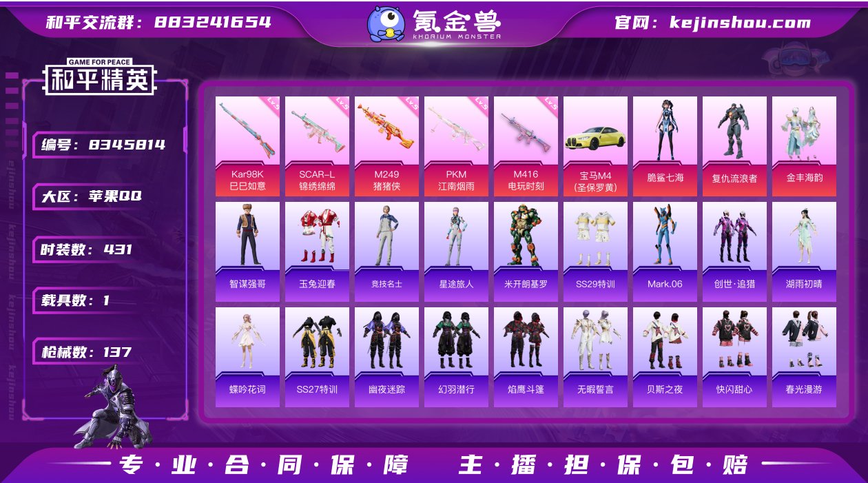 战神框 3粉装 5特效枪 1载具 13印记...