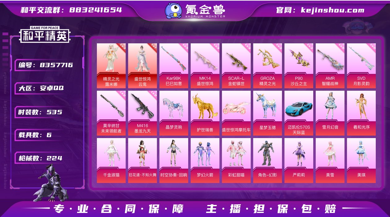 战神框 2红装 13粉装 9特效枪 6载具...
