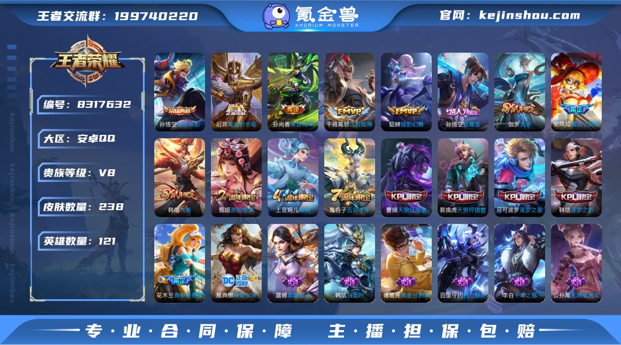 V8 1典藏 6传说 121英雄 238皮...