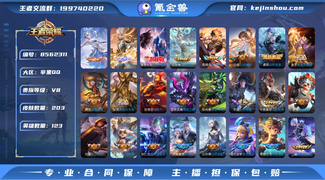 IOS 金标黄忠 V8 203皮肤1典藏1...