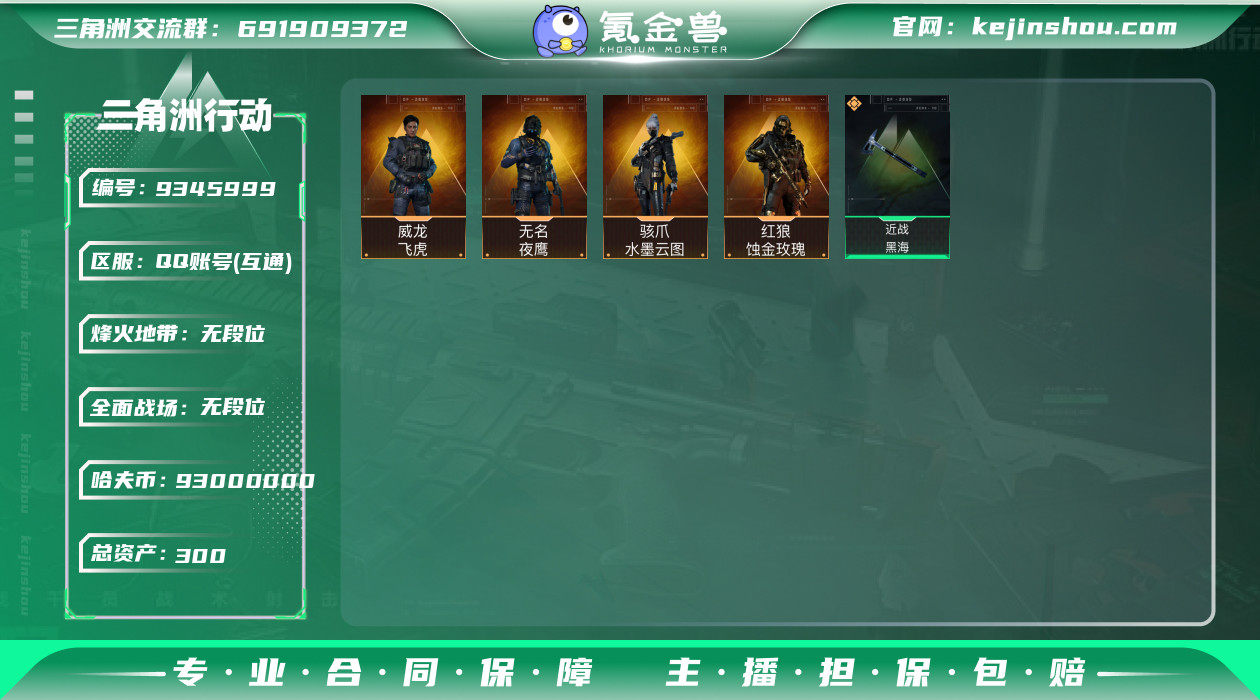 实名: 可修改 总资产: 300 哈夫币:...