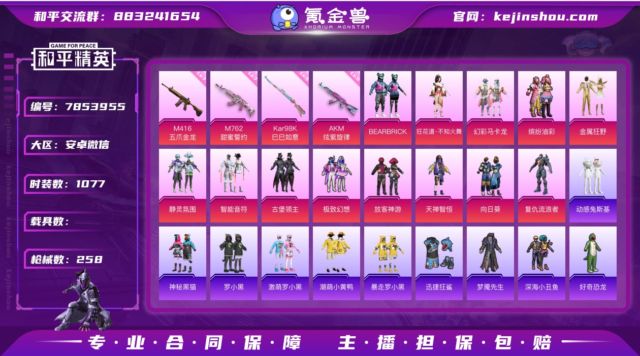 实名: 可修改 时装数: 1077 枪械数...