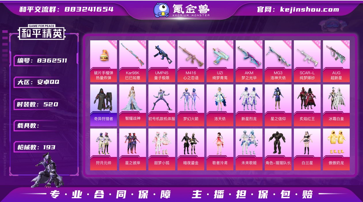 实名: 可修改 时装数: 520 枪械数:...
