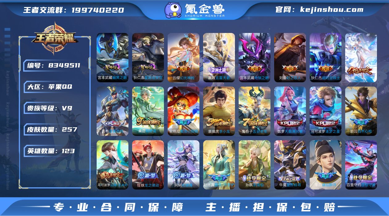 【257皮肤7传说2星元3金标】苹果QQ-...