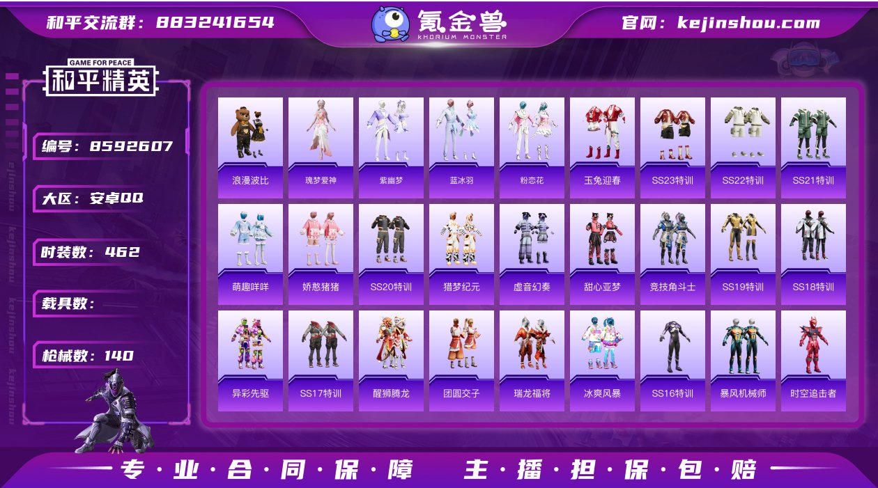 实名: 可修改 时装数: 462 枪械数:...