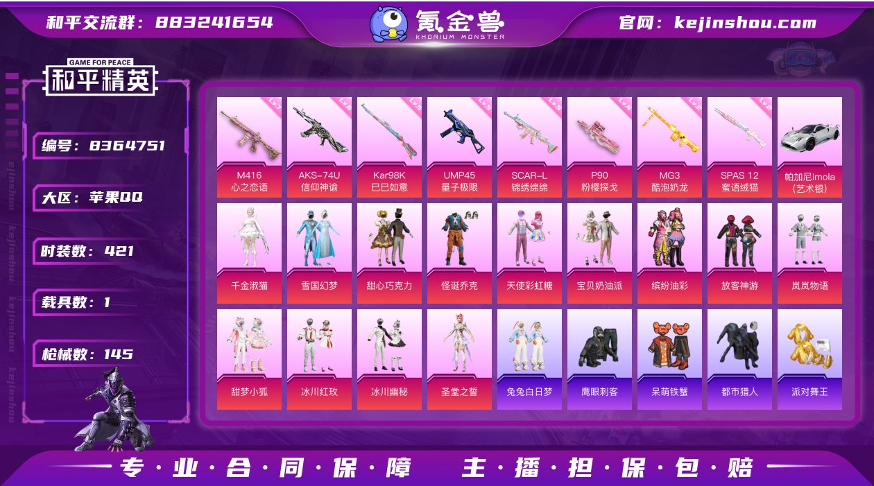 实名: 可修改 时装数: 421 载具数:...