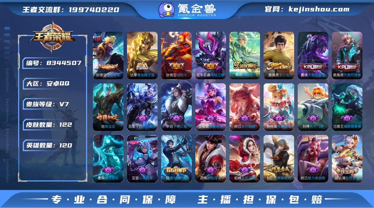 秒杀 122皮肤1典藏4传说 全息碎影 青...