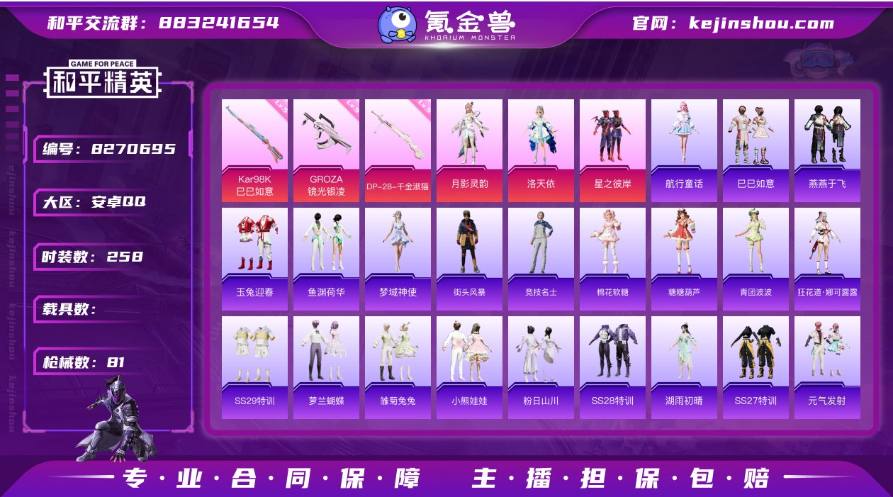 实名: 可修改 时装数: 258 枪械数:...