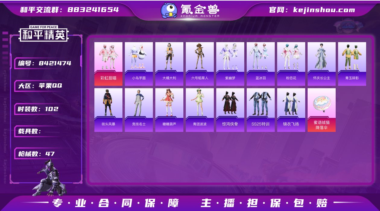 实名: 可修改 时装数: 102 枪械数:...