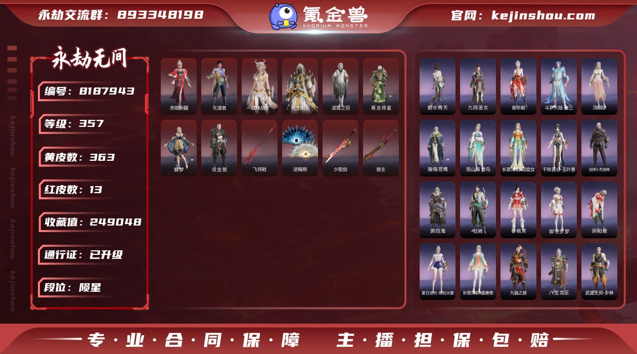 红皮数: 13 金皮数量: 363 英雄外...
