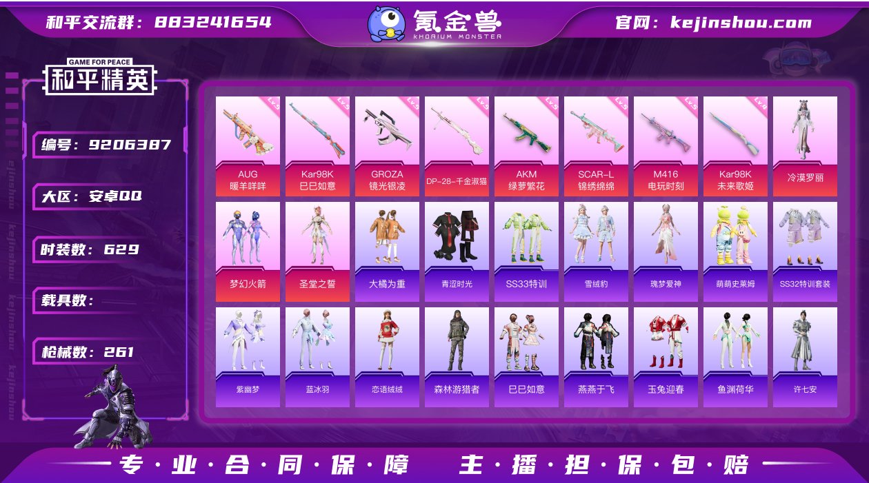 8升级枪 4粉装 2飞行器 261枪皮 1...