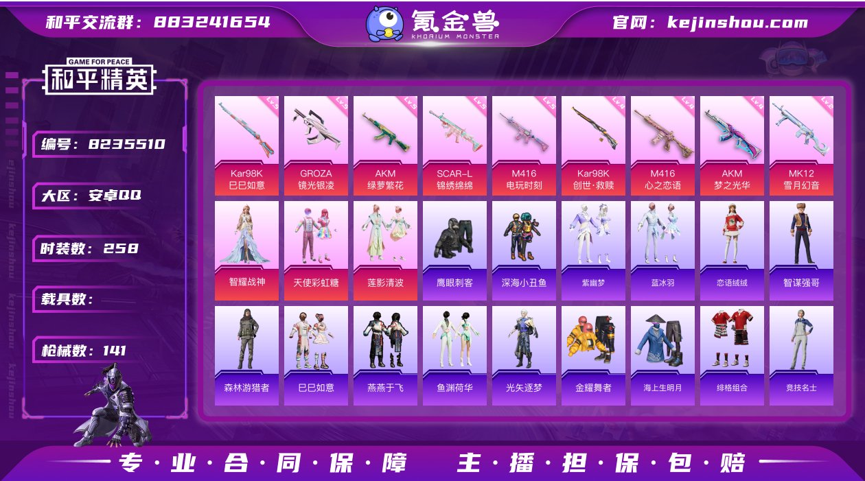 实名: 不可修改 时装数: 258 枪械数...