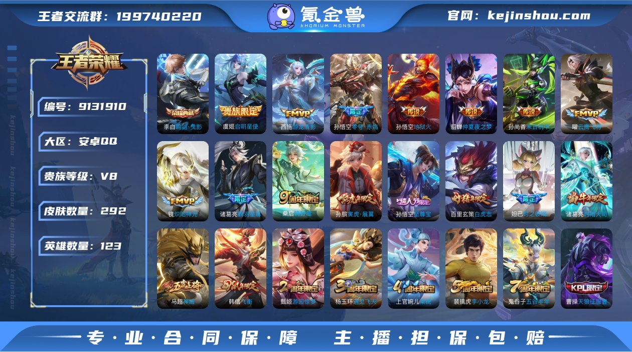 【WZZ3116】贵族8/皮肤292/典藏...