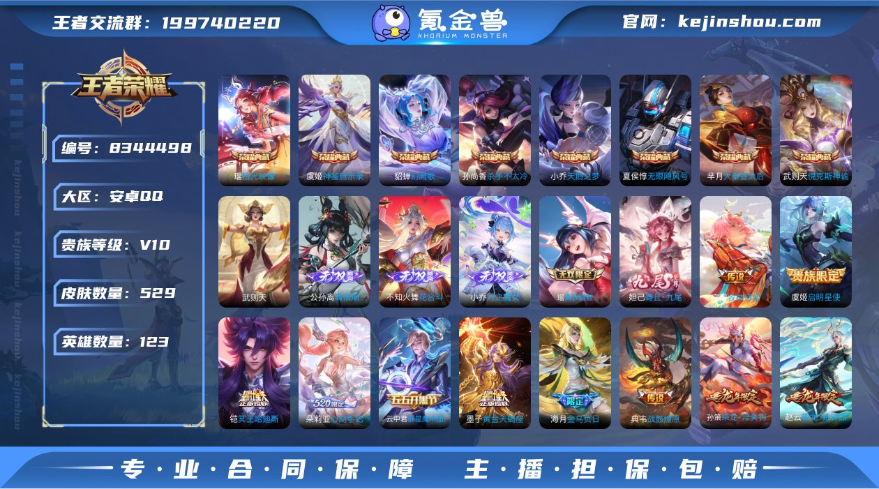 秒杀【全皮瑶】无双V10 529皮肤9典藏...