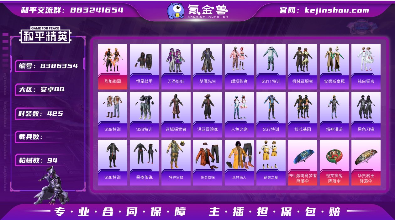 实名: 可修改 时装数: 425 枪械数:...